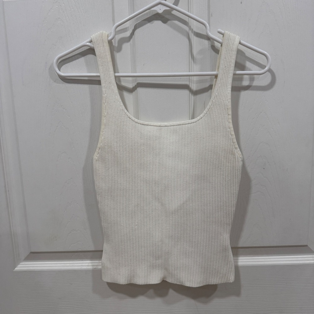 Babaton Ribbed Square Neck Tank Top Off White Cream Size M Sleeveless Knit